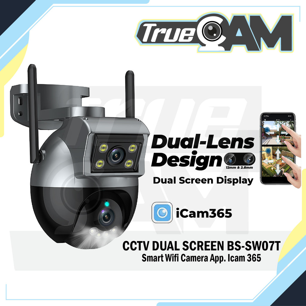 TrueCam CCTV DUAL SCREEN BS-SW07T แอปกล้อง Wifi อัจฉริยะ Icam 365 การรับประกันอย่างเป็นทางการ