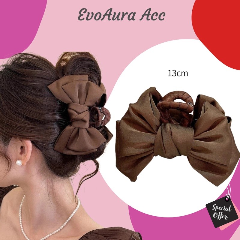 Evoaura โบว์ซาตินหรูหรา | กิ๊บติดผมสำหรับผู้หญิงผมหนา ขนาดใหญ่ ออกแบบผ้าพันกิ๊บ จับผมแบบชาร์คคลิป