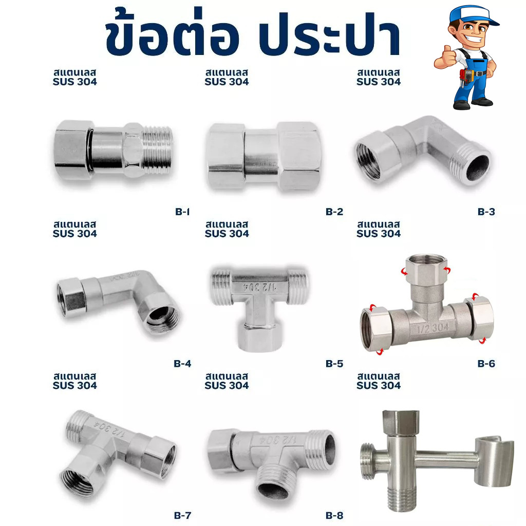 (ส่งจากไทย)ข้อต่อท่อ สเตนเลส SUS304 เกลียว 4หุน อะไหล่ อุปกรณ์ประปา