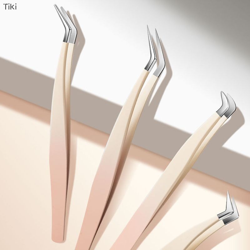 แหนบต่อขนตา สเตนเลส ป้องกันไฟฟ้าสถิตย์ ความแม่นยําสูง พร้อมปลายไฟเบอร์ เครื่องมือแต่งหน้า