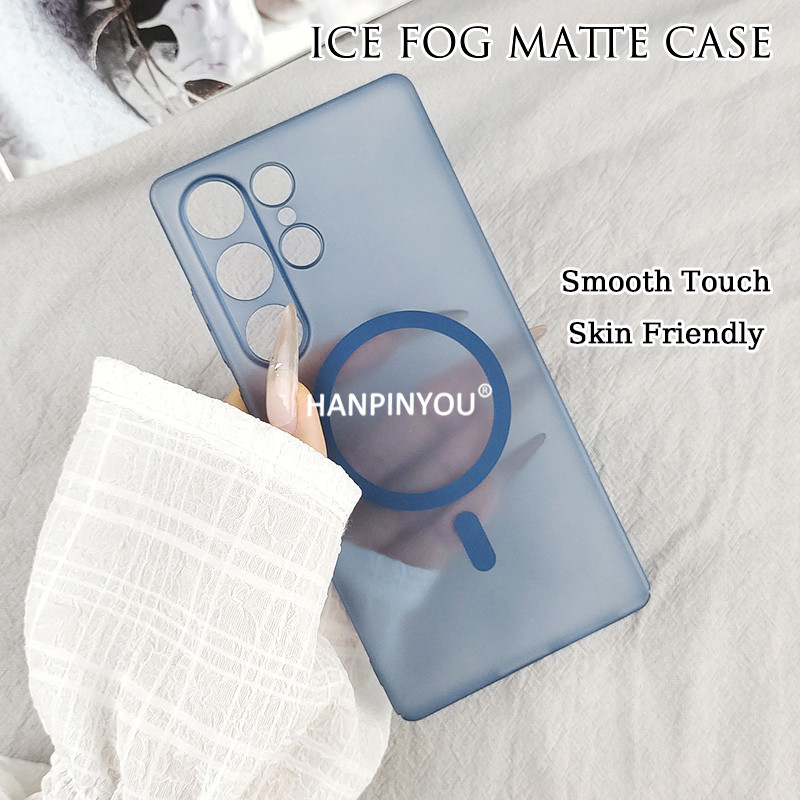 Luxury Ice Mist กรณีแม่เหล็กโปร่งแสงสําหรับ Samsung Galaxy S26 S25 S24 S23 S22 Ultra Plus กระจกนิรภัยโปร่งใสกันกระแทก Ultra Thin ฝาครอบชาร์จไร้สาย