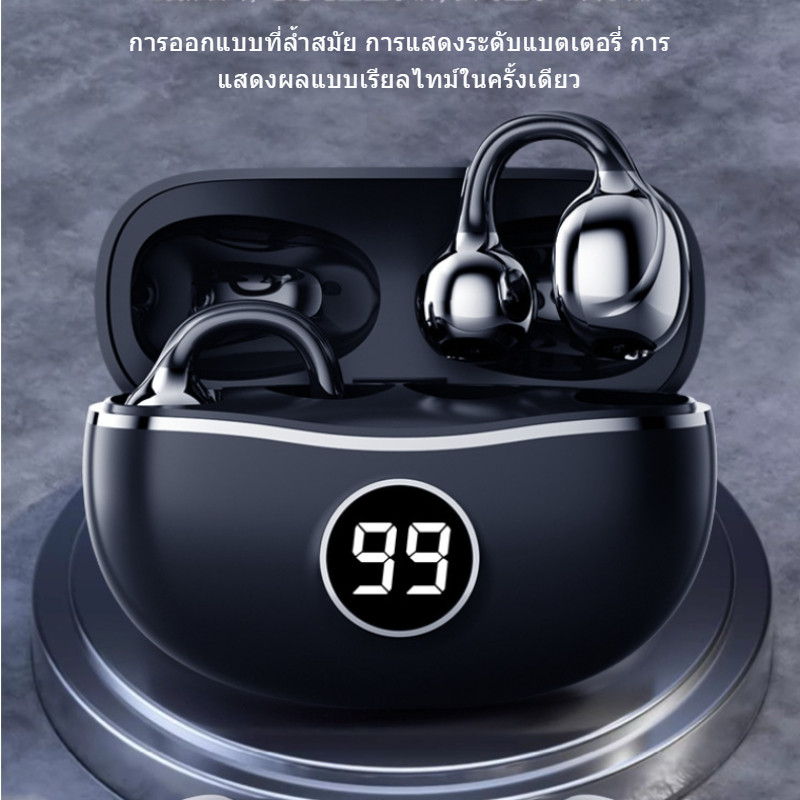 ✨หูฟังบลูทูธ D15 คลิปหู แสดงระดับแบตเตอรี่ HIFI ตัดเสียงรบกวน ชาร์จ TYPE-C ยาวนาน