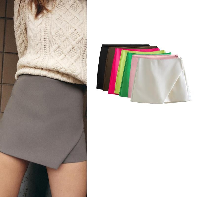 Zara สินค้าใหม่ Womens อสมมาตร All-Match Short Grey Hakama 3152532