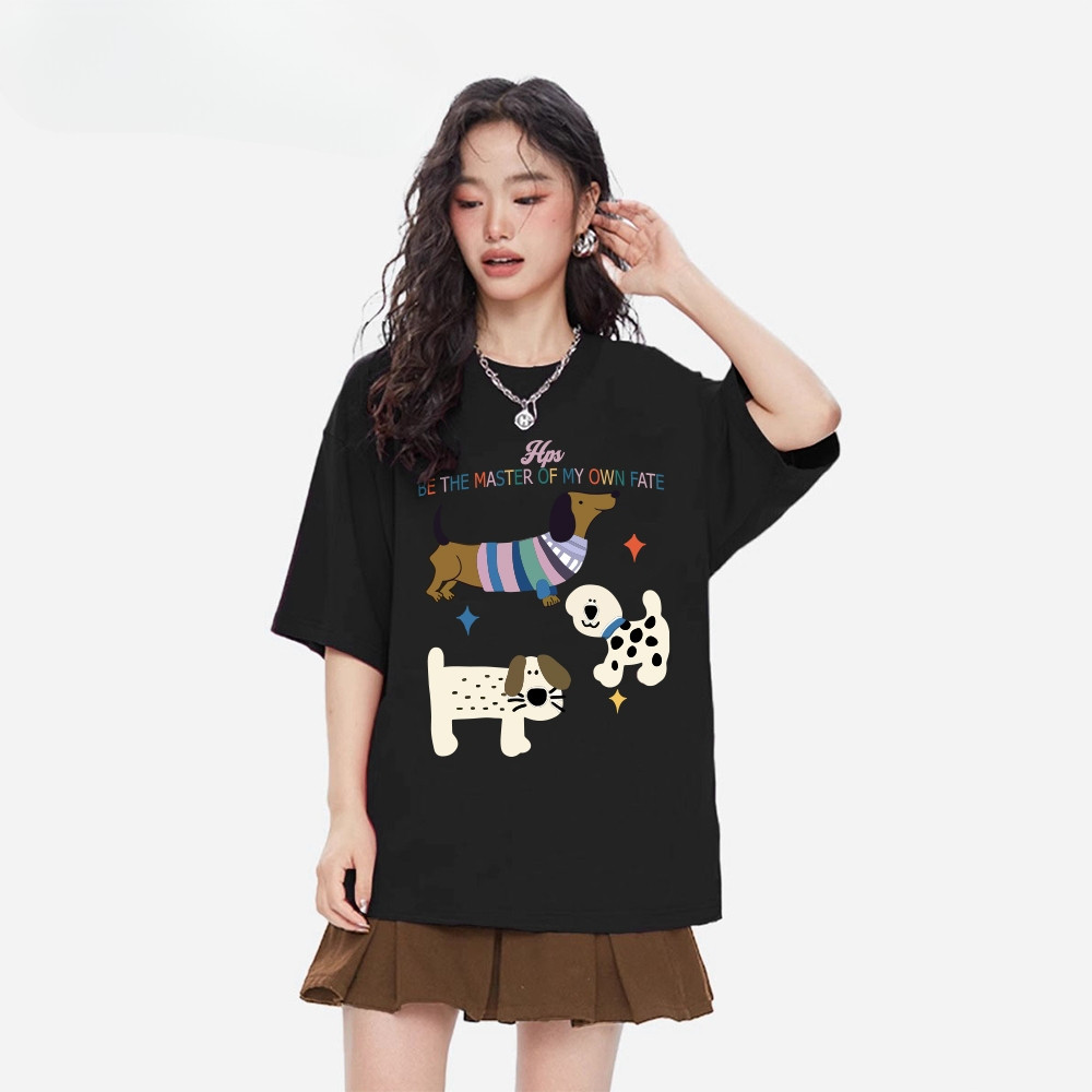 รุ่นใหม่พร้อมส่ง 🐕 เสื้อยืดแขนสั้นลายสุนัขด่างสไตล์อินเทรนด์ สำหรับผู้หญิง สวยมาก！！！