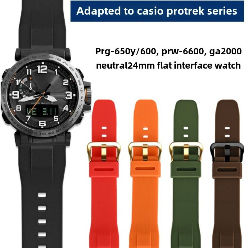 24 มม.ซิลิโคนความตึงเครียดสําหรับ Casio นาฬิกา PRG650Y 600 PRW6600 GA2000 PROTREK กีฬา Mountaineerin