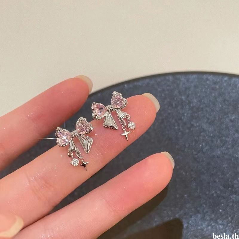 besla.thBowknot Zircon ต่างหูผู้หญิงการออกแบบ Sense Simple High Grade ต่างหูแฟชั่นอารมณ์