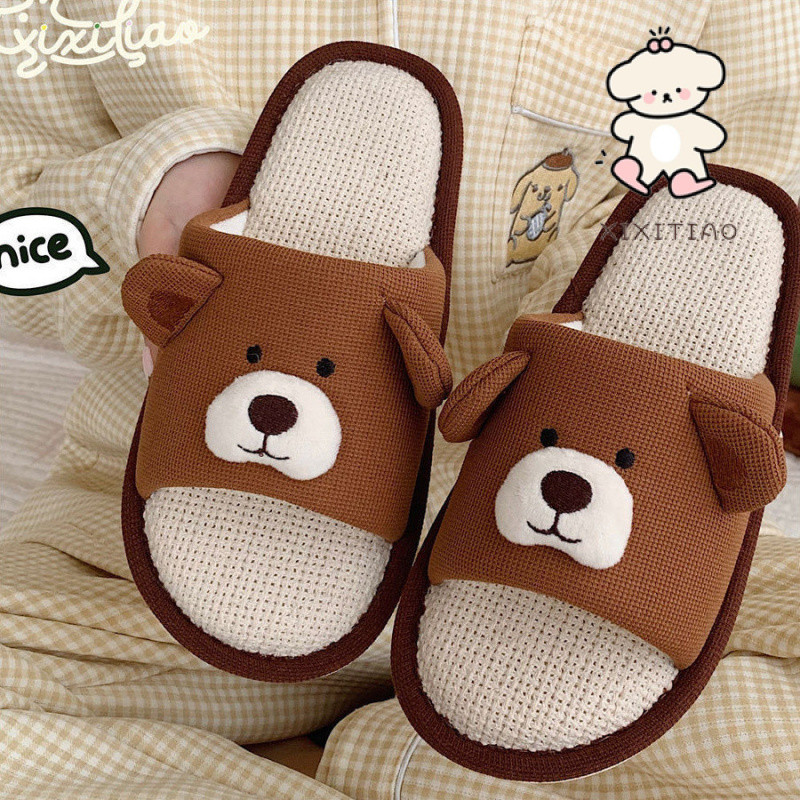 Xixtiao รองเท้าแตะบ้านหมีสีน้ําตาลน่ารัก Four Seasons Universal ในร่ม Soft Sole Casual