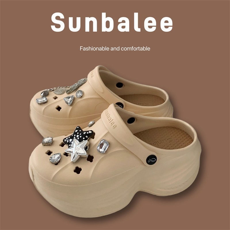 SUNBALEE 🌈 SUNG96 รองเท้าหัวโต แบบสวม แถมเซ็ตตัวติด รองเท้าแตะ เสริมส้น 8 เซน สำหรับผู้หญิง พร้อมส่ง
