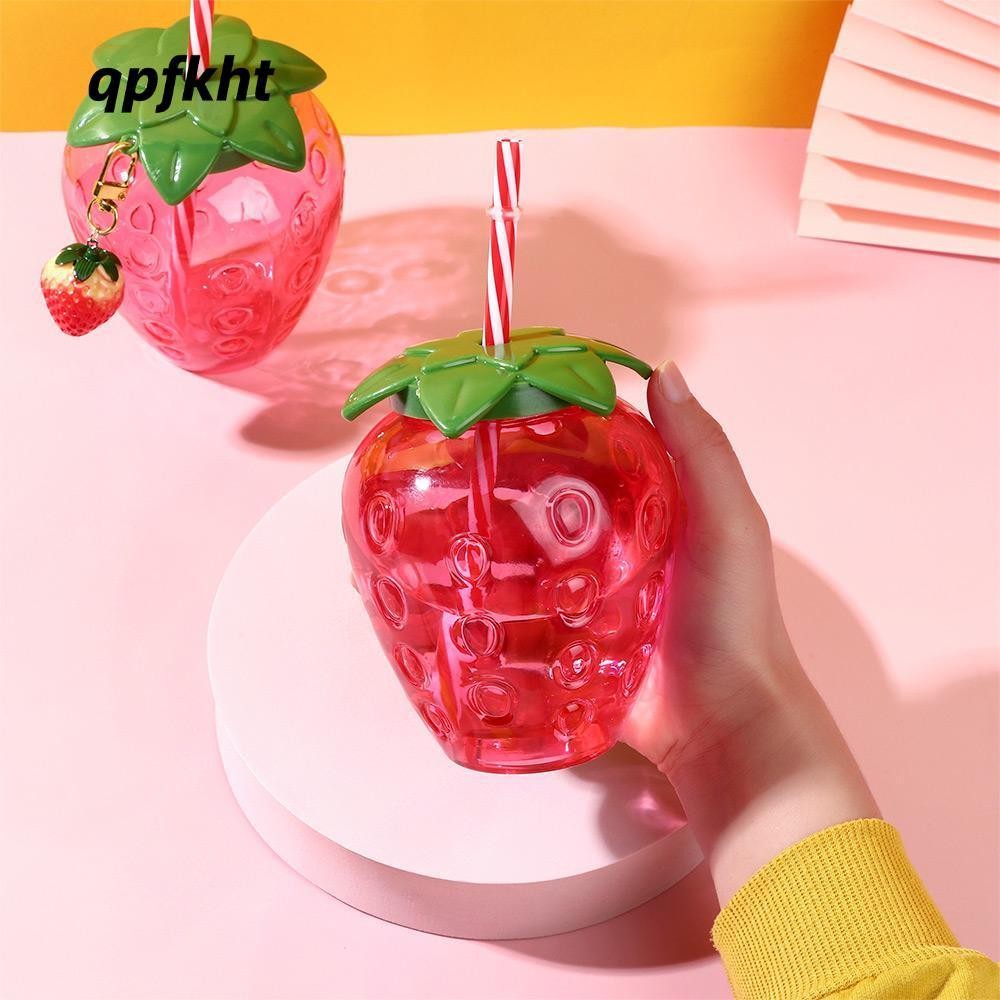 Qpfkht85 สตรอเบอร์รี่ฟางถ้วยของขวัญพลาสติกเกรดอาหาร 500ml เครื่องดื่มการ์ตูน