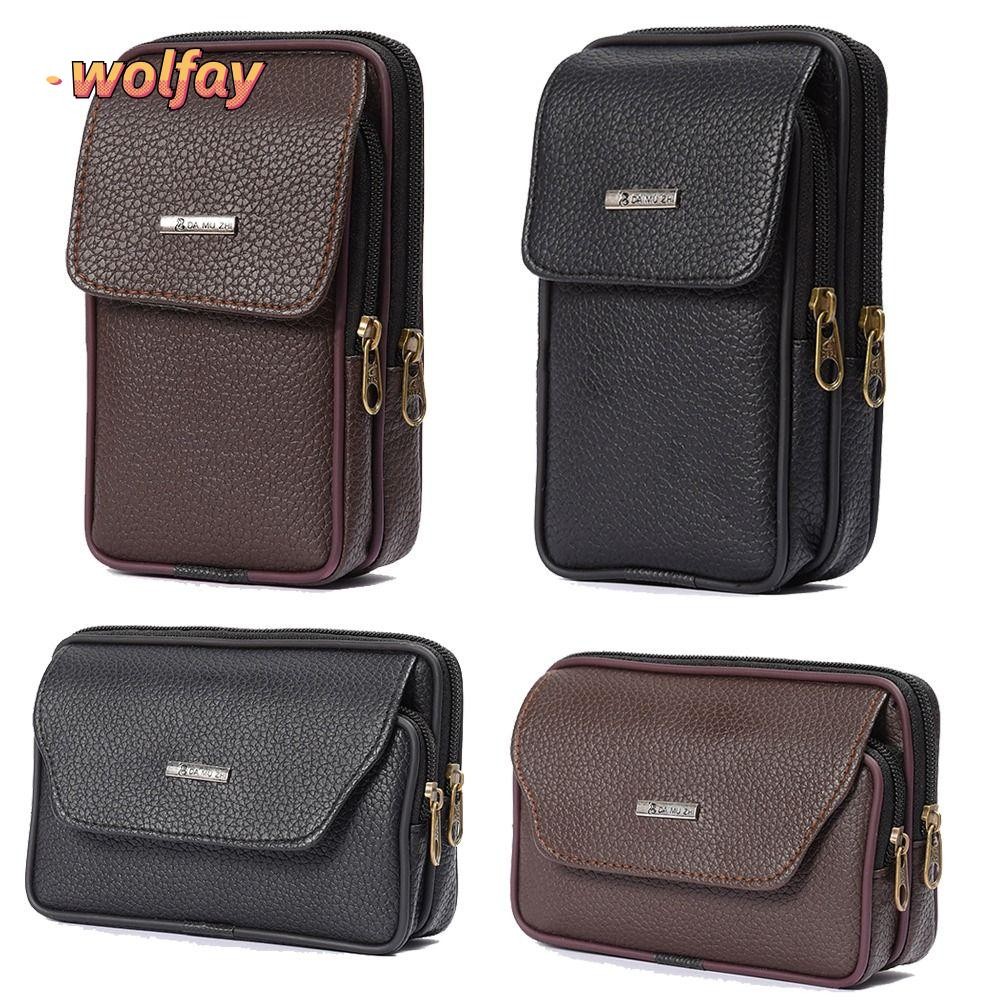 WOLFAY ผู้ชายท่องเที่ยวสบายสบายกันน้ำกระเป๋าเอวหนัง PU, แพ็คเข็มขัด Bum, กระเป๋าเอวกีฬา