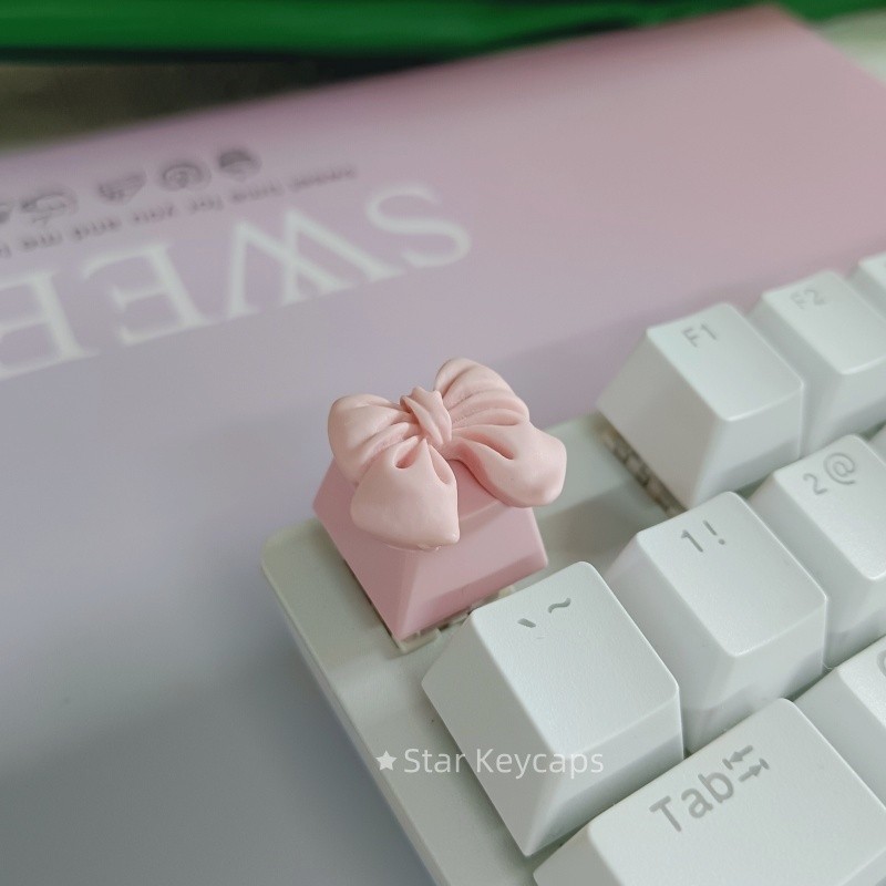 Kawaii โบว์สีชมพู Keycaps สําหรับคีย์บอร์ด Cherry Mechanical ECS ตกแต่ง Keycaps ของขวัญสาว