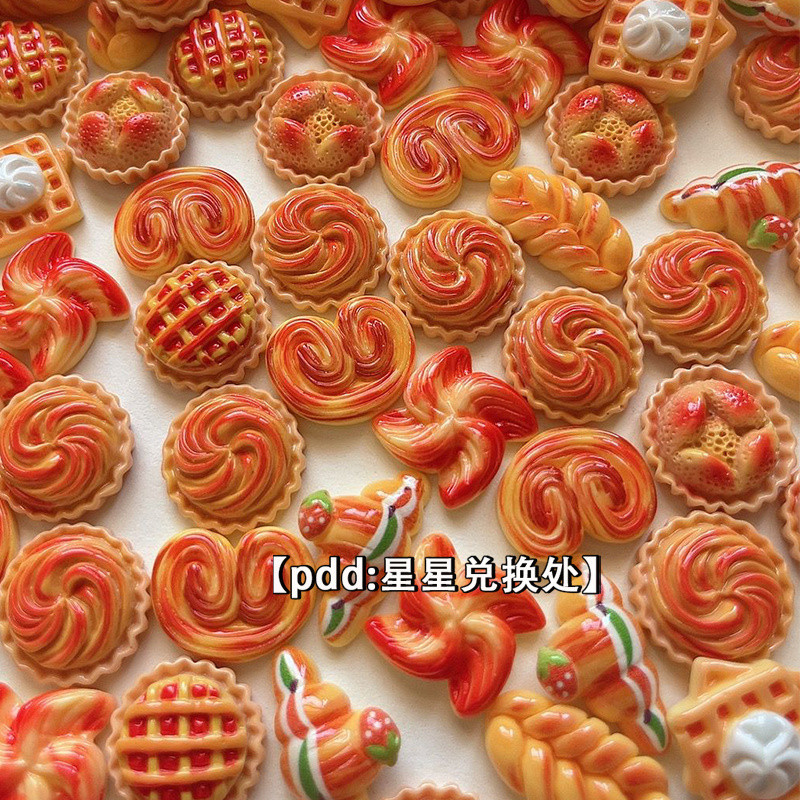 ของเล่นขนมขนมปังและพายที่เหมือนจริง 100 ชิ้นในสต็อก อุปกรณ์ DIY เรซิน กาวครีม กิ๊บติดผม DIY วัสดุตกแต่งโทรศัพท์และตู้เย็น