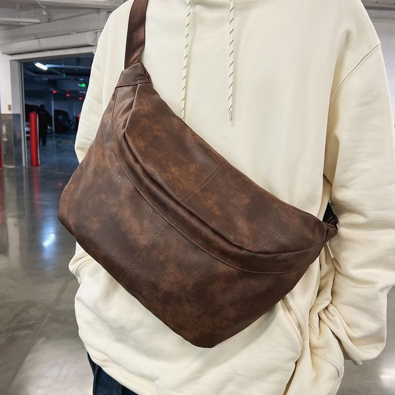 Street Wear Messenger Bag Mens Bag Casual Chest Bag Shoulder Bag Sports Dumpling Bag Female PU Leather Large Capacity Shoulder Bag Commuter Bag 3.11 a
