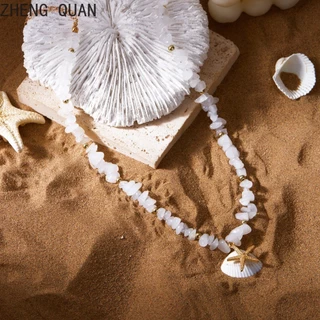 Handmade หินธรรมชาติกรวดสร้อยคอที่มีสีสันปลาดาวลูกปัดสร้อยคอ Beach Choker สําหรับผู้หญิงแฟชั่นเครื่องประดับ Boho วันหยุดของขวัญ