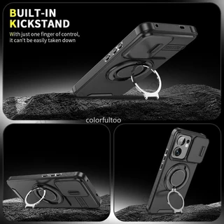 เกราะกันกระแทกเคสโทรศัพท์สําหรับOppo Reno 14F 13F 13 Pro Reno13F Reno13Pro Reno14F 15F S 4G 5G Pushดึงสไลด์กล้องเลนส์ป้องกันHardปลอกปกหลังพร้อมผู้ถือแหวนโลหะ