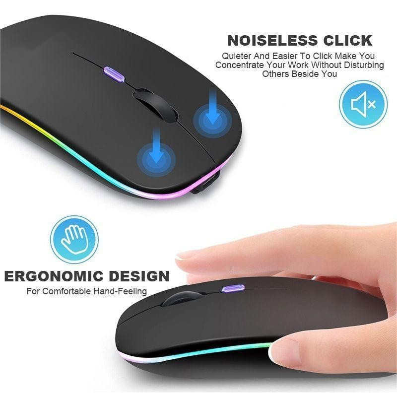 พร้อมสต็อก บลูทูธ + 2.4G + RGB Light ไร้สายชาร์จเมาส์เมาส์ Ultra-Thin Silent Mouse Mute สําหรับแล็ปท็อป PC คอมพิวเตอร์สํานักงาน P2