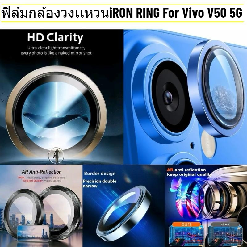 ฟิล์มกล้อง For ViVO V50 Y04 Y04S V50lite V60 V60lite เเบบวงแหวนIRON RING กันรอยขีดข่วน ป้องกันเลนส์กล้อง3D HD