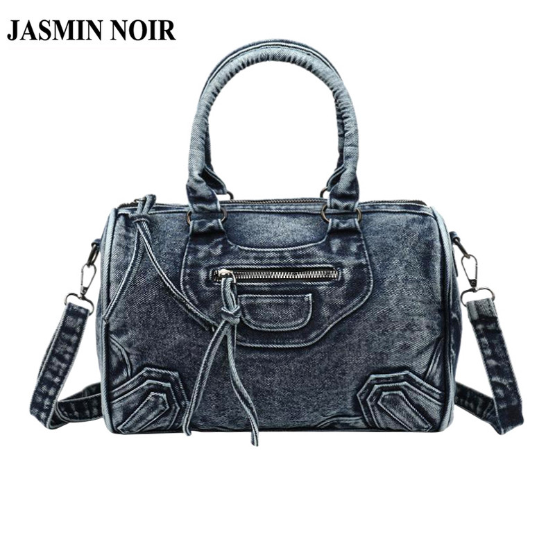 Jasmin NOIR Denim Zipper Women กระเป๋าถือกระเป๋าสะพายไหล่ Casual Bucket Crossbody Bag