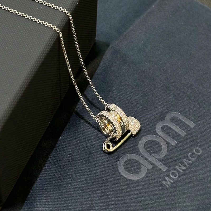 APM Monaco Pin สร้อยคอเอวเล็ก 925 เงินเพชรเต็มเพทายโซ่กระดูกไหปลาร้าแฟนของขวัญ