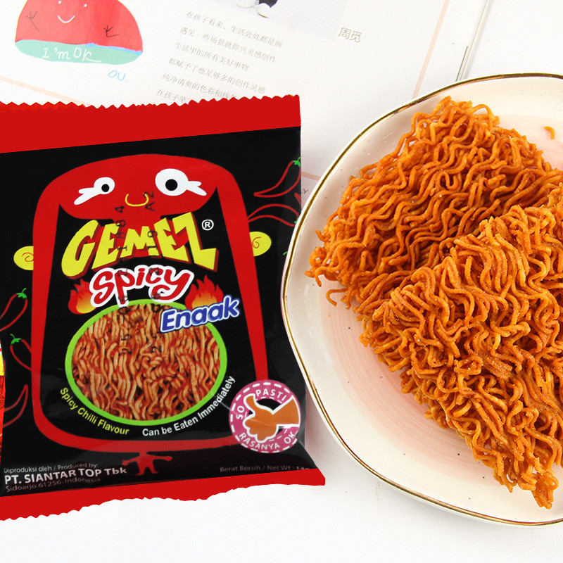 อินโดนีเซียนําเข้า Gemez Enaak บะหมี่ไก่ บะหมี่กรอบ บะหมี่ติ่มซํา รสไก่ย่าง 16g ของว่างทั่วไป 3.17 K
