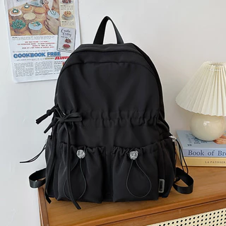 Pearsbags กระเป๋าสะพายคู่ ความจุขนาดใหญ่ น่ารัก โบว์ โรงเรียน สีทึบ กระเป๋าสวย