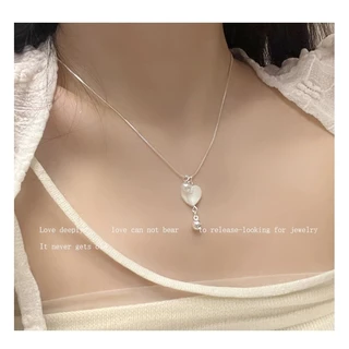 💝เครื่องประดับผู้หญิง💝สร้อยคอจี้เปลือกหอยมุกดาวห้าแฉก&หัวใจ สไตล์เกาหลีสีเงินโซ่ไหปลาร้าไม่ตกสี N196