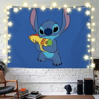 ผ้าพื้นหลังการ์ตูนน่ารัก Agirl Stitch Lilo & Stitch สำหรับหอพัก ข้างเตียง บ้านเช่า การตกแต่งภาพ ผ้าแขวนผนัง