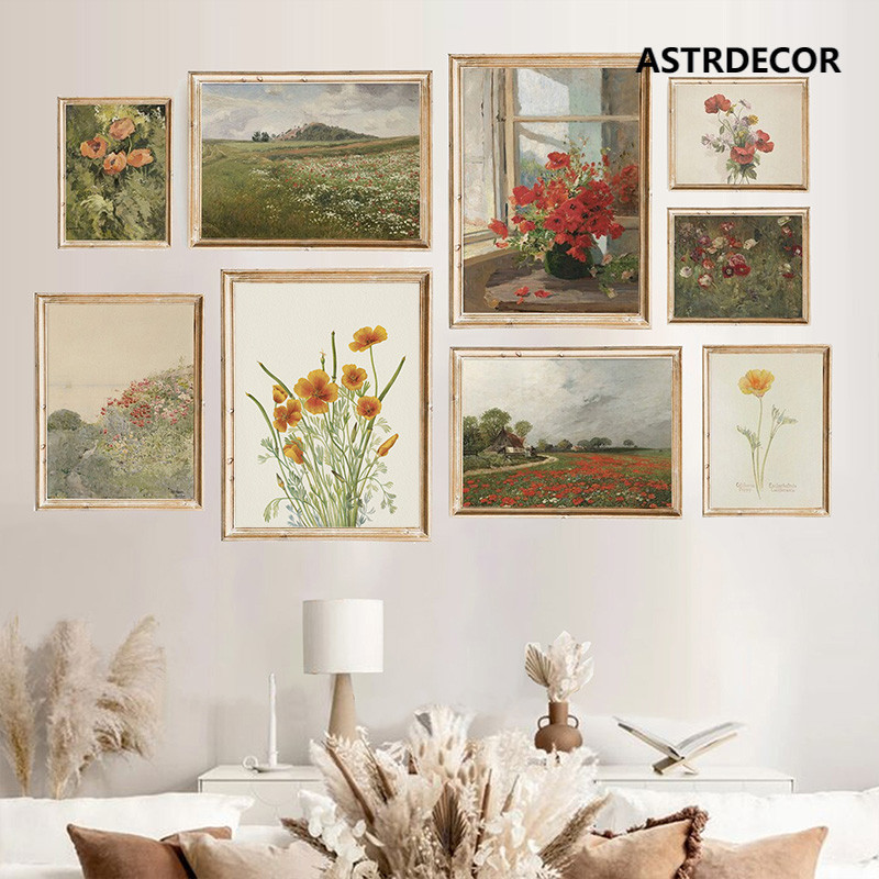 Retro ฤดูใบไม้ผลิฤดูร้อน Gallery Wall Art โปสเตอร์พิมพ์ภาพ California Poppy ดอกไม้ผ้าใบภาพวาดห้องนั่งเล่นตกแต่งบ้านภาพจิตรกรรมฝาผนัง