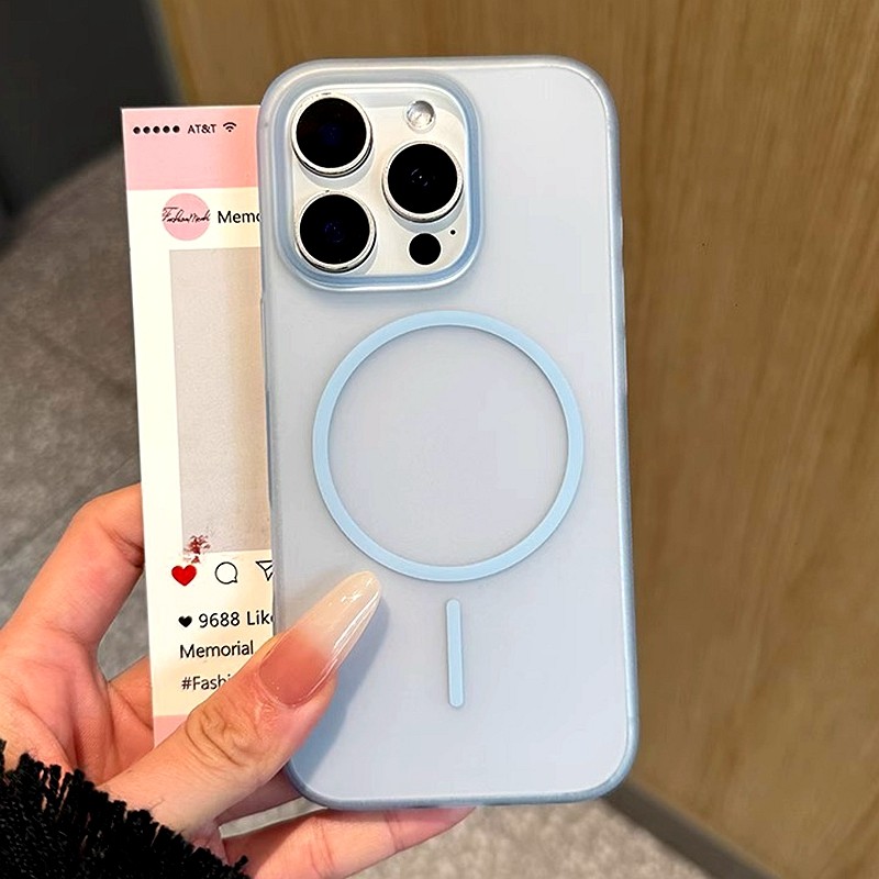 หรูหราไร้สายชาร์จเคสโทรศัพท์สําหรับiphone 12 13 14 15 16 Pro Max Plus Transparen PC Matteฝาครอบกันชนแม่เหล็ก
