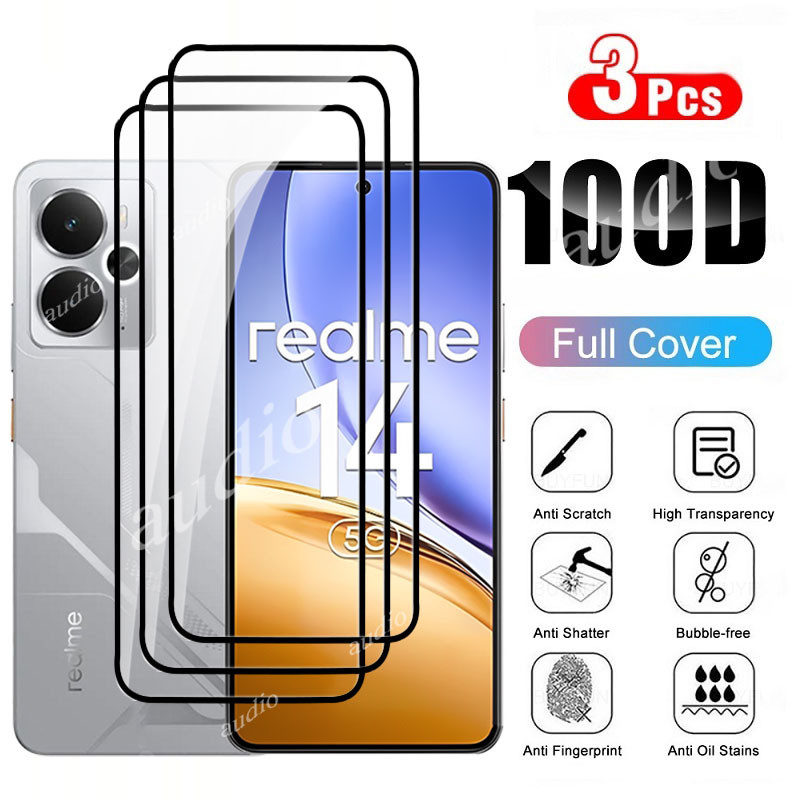 Realme 14 14t 5G 3PcsกระจกนิรภัยสําหรับRealme 14 14t Realme14 realme14t 5Gป้องกันหน้าจอกระจกป้องกันฟ