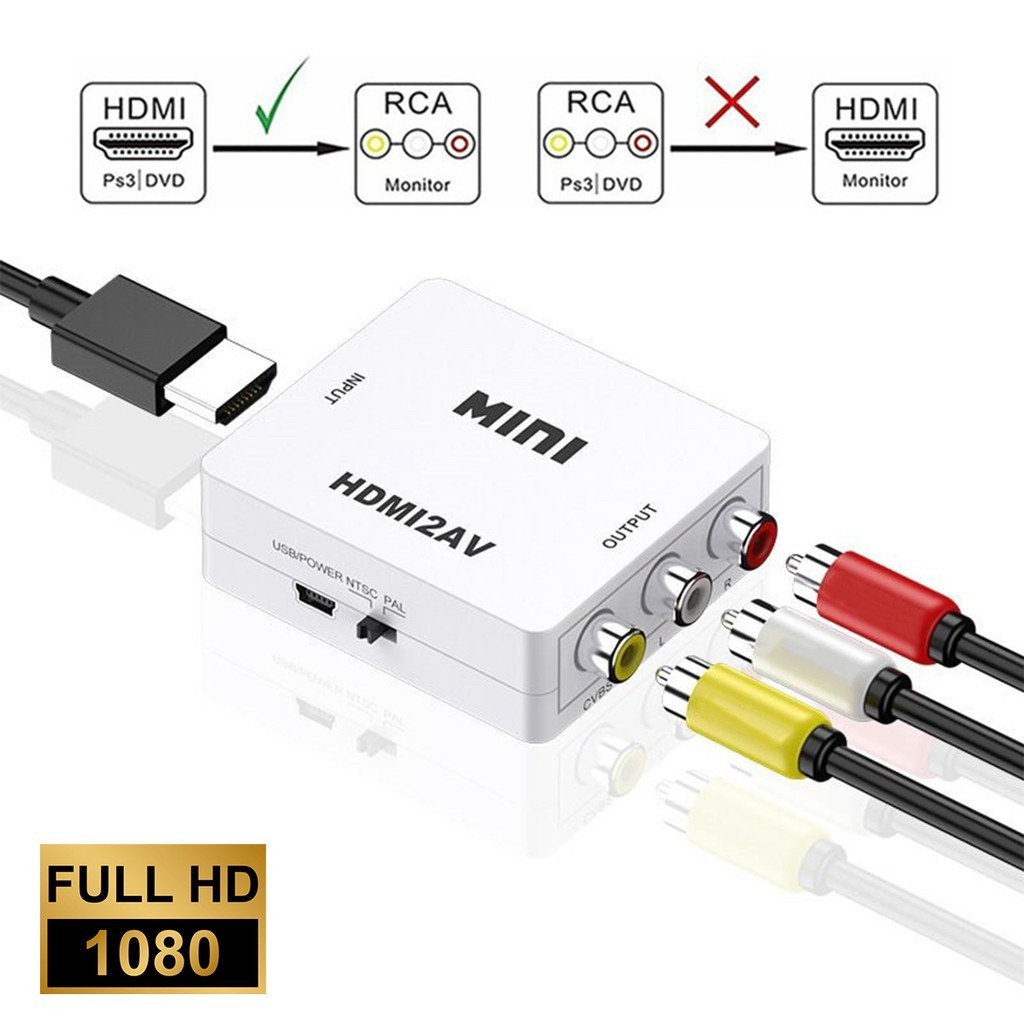 HDMI to AV Converter และ AV to HDMI (1080P) แปลงสัญญาณวิดีโอจาก HDMI เป็น AV สำหรับทีวี/จอภาพ(สีขาว)