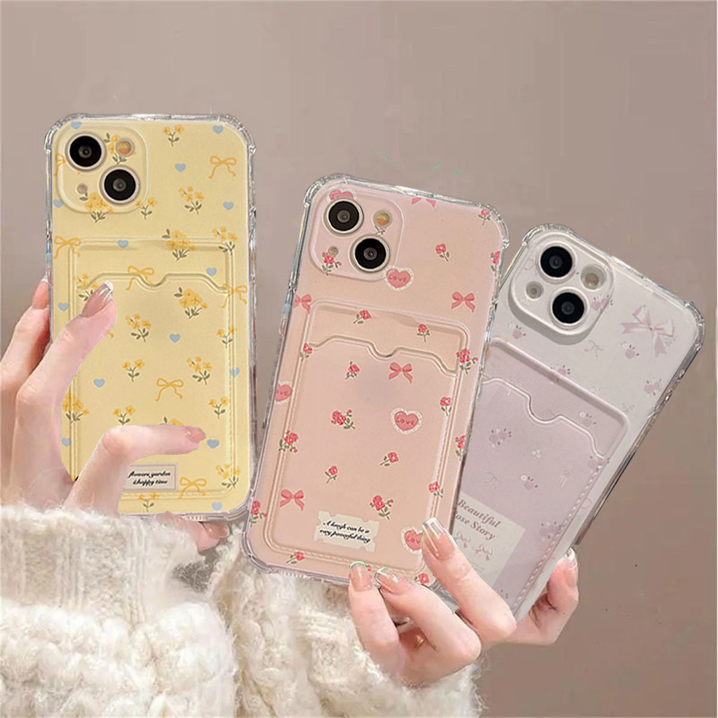 SAMSUNG เคสโทรศัพท์สําหรับsamsung Galaxy A35 A34 A54 A53 A52 A51 A73 A72 A71 S24 S23 S22 S21 Plus Ultra FE S25 Edge Shellดอกไม้โบว์ผู้ถือบัตรช่องใส่การ์ดกระเป๋าสตางค์