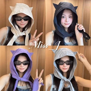 Miss_J พร้อมส่งจากกทม🎀 หมวกกันแดดแบบแห้งเร็ว การออกแบบหูแมว หมวกน่ารัก