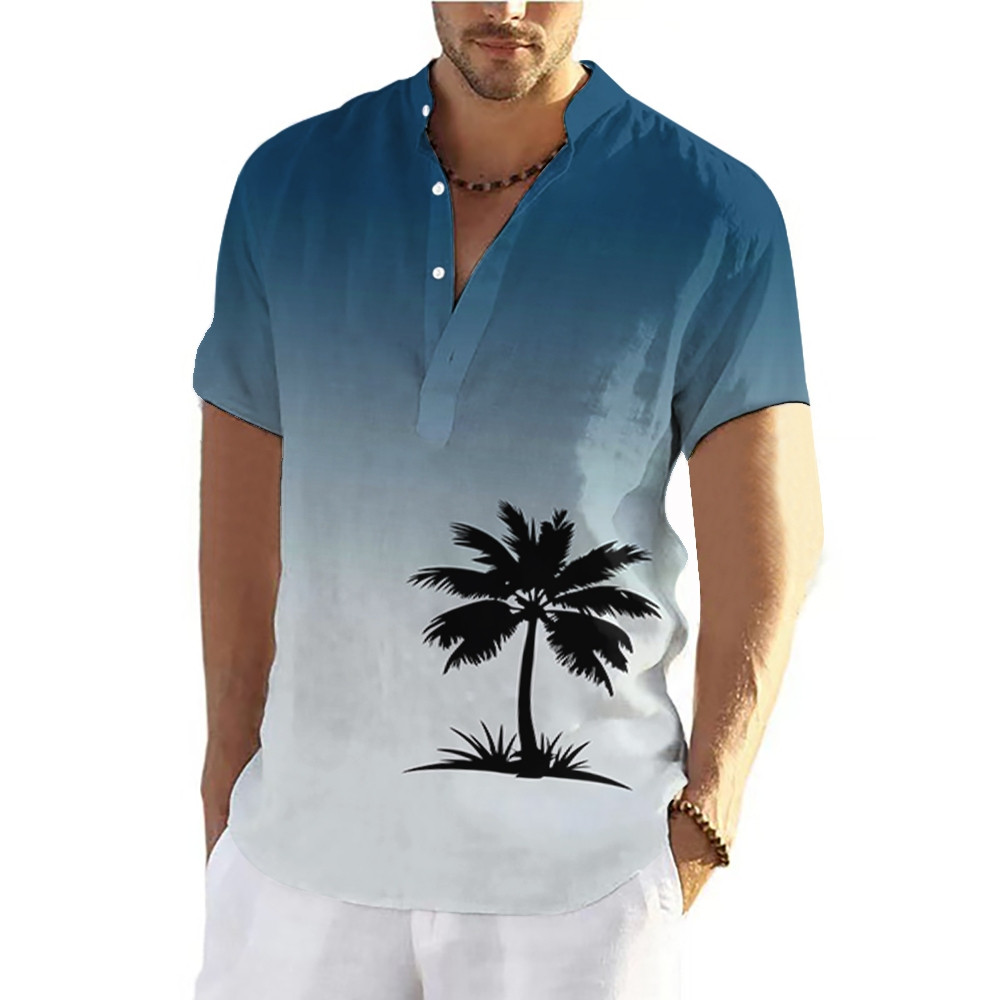 ฤดูร้อนใหม่เสื้อฮาวายผู้ชายStand-Upคอปกแขนสั้น 3Dมะพร้าวพิมพ์Beach Partyเสื้อผ้ากลางแจ้งสบายๆหลวมBre