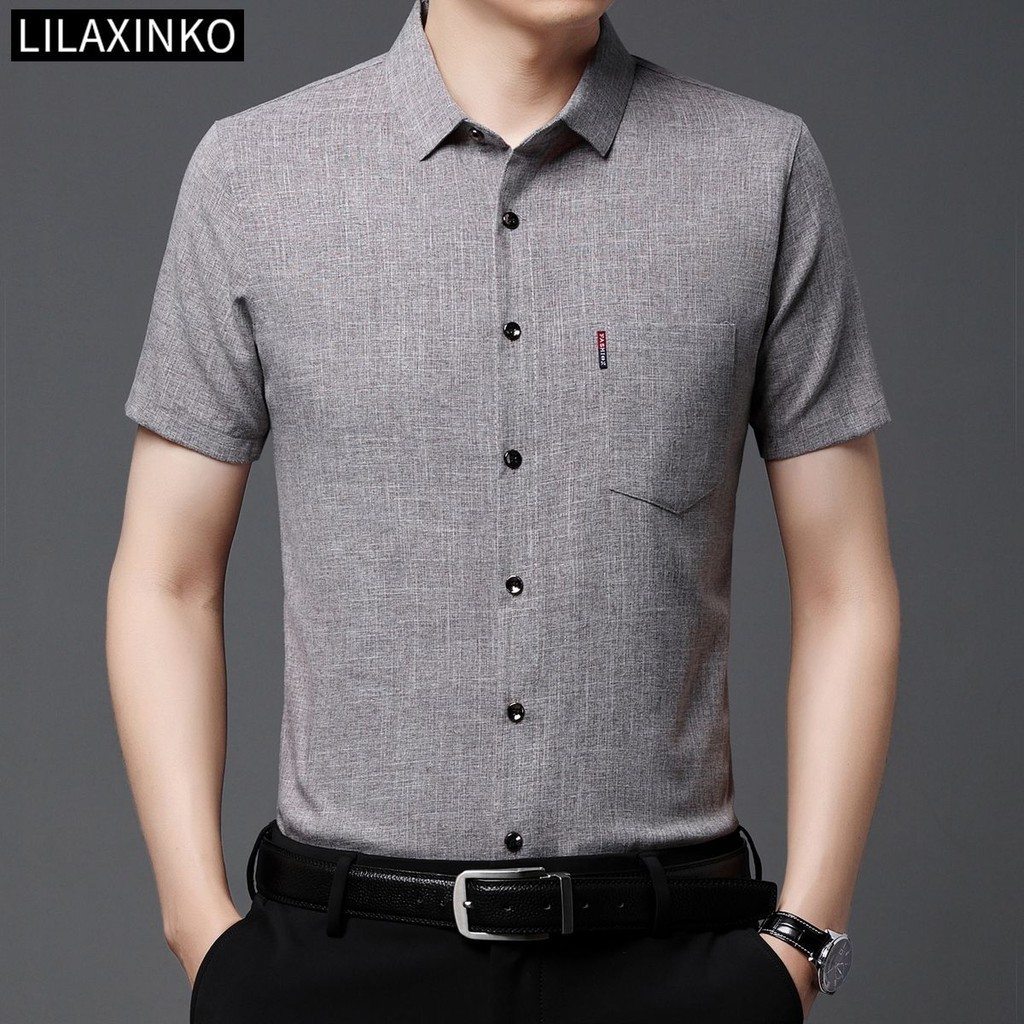 เสื้อเชิ้ตแขนสั้นลําลอง ผ้าฝ้าย สีพื้น แฟชั่นคลาสสิก สําหรับผู้ชาย