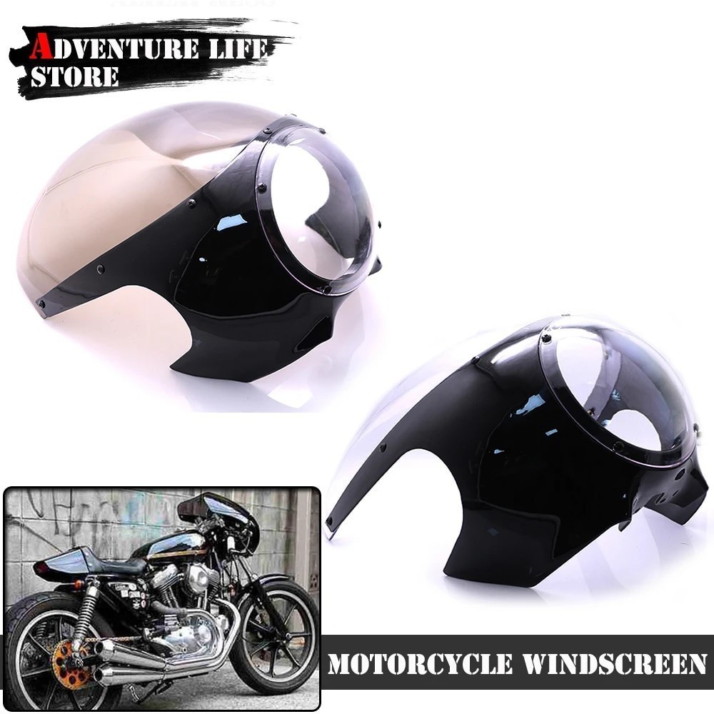 AD Motorcycle Windshield Cafe Racer Headlight Fairing Cowl Mask Windscreen For Sportster 883 1200 XL883 XL1200 Dyna 5 3/