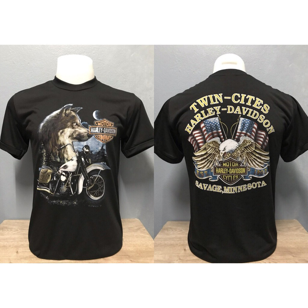 2024 เสื้อฮาเล่ ป้าย3D งานพรีเมียม เสื้อยืดคอกลม Harley Fashion Neck คุณภาพสูงพิมพ์