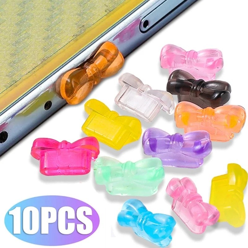 1/10pcs Type-C Bowknot Dust Plug-Anti Dust Plugs Cap-โทรศัพท์มือถือชาร์จพอร์ตPlug-UniversalสําหรับAndroid-USB C-Miniน่ารักCandyสี