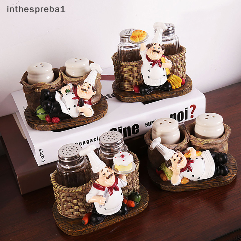 Inthespreba1^^ ครัว เชฟ ปรุงอาหาร พริกไทย เครื่องปรุง ขวด โมเดล รูปปั้น จิ๋ว ฟิกเกอร์ ของขวัญ งานฝีมือ เรซิน อุปกรณ์ตกแต่งบ้าน *ใหม่
