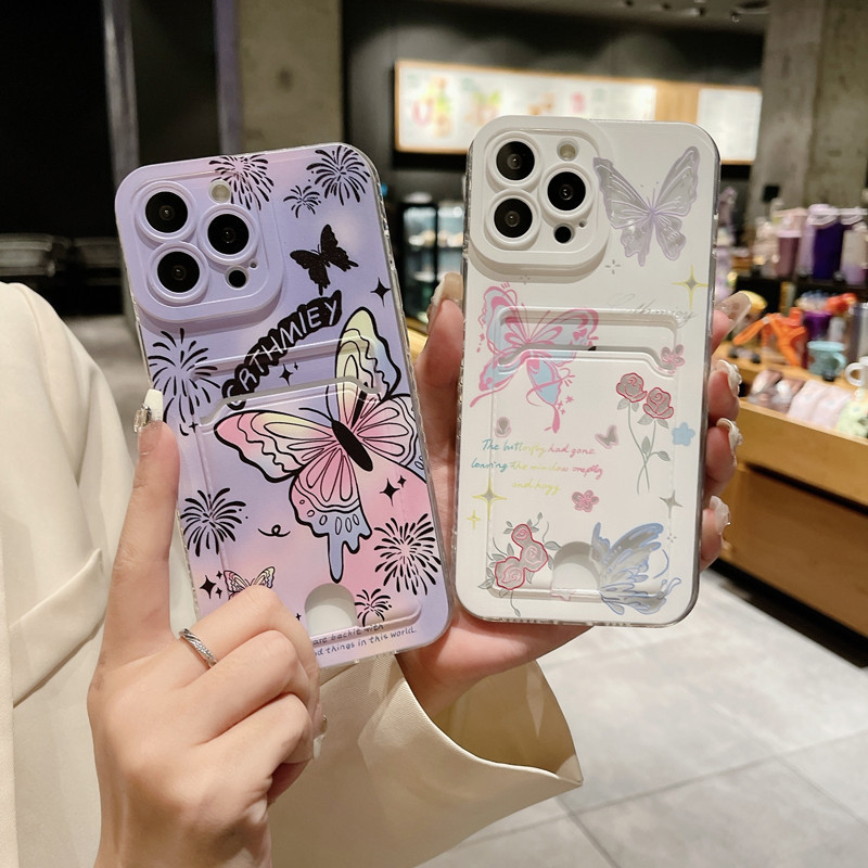 เคสโทรศัพท์มือถือ ซิลิโคนนุ่ม กันรอยกล้อง ลายผีเสื้อ พร้อมกระเป๋าสตางค์ สําหรับ Samsung Galaxy A05 A05s A15 A25 A35 A55 A04s A13 A04 A04e M04 A14 A24 A34 A54 A52 A52s 2022 5G