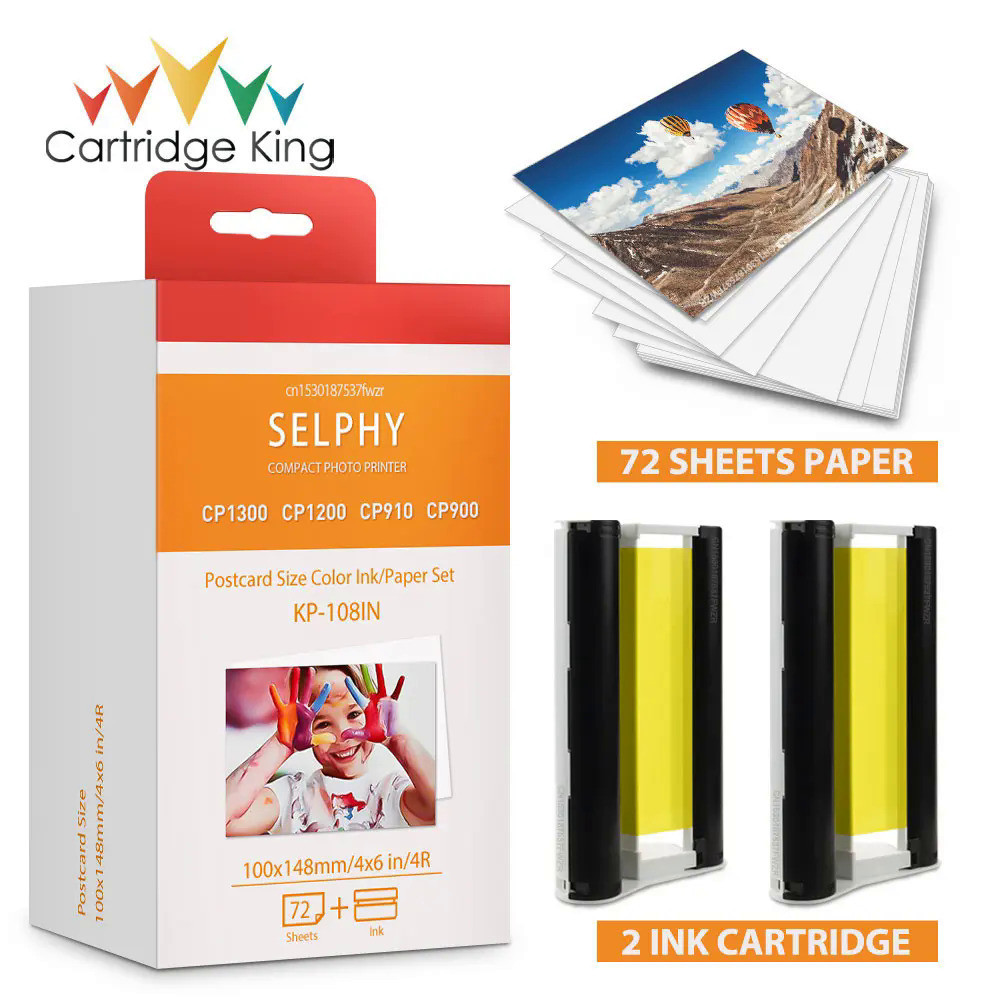 6 inch KP-36IN KP-108IN for Canon Selphy 2 Ink Cartridge and 72 Sheet Photo Paper for Selphy CP1300 CP1200 CP910 CP900 P