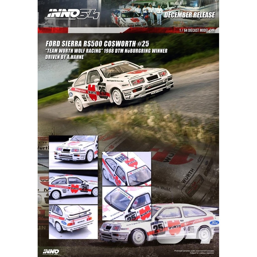 INNO64 1:64 Ford Sierra RS500 Cosworth #25 "Team Wurth Wolf Racing" 1988 DTM Nurburgring Winner IN64
