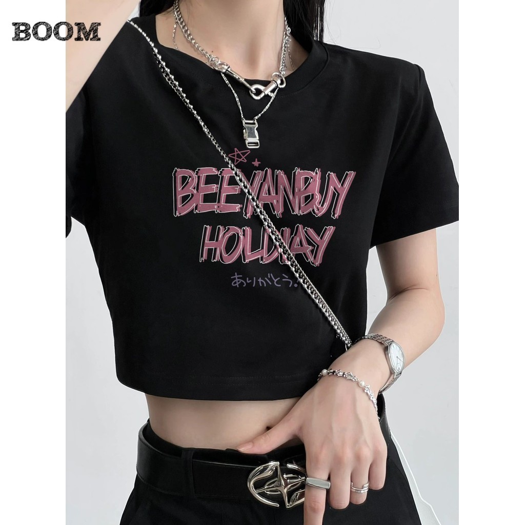 (กรุงเทพจัดส่งสินค้า)Boom Shop ฝรั่งเศสอ่อนโยนเสื้อสั้นผู้หญิงฤดูร้อนหลวม babytee การออกแบบเผ็ดหวาน ขนาด(S-XL)