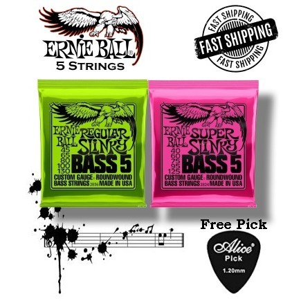 5 String Ernie Ball 2836 Regular Slinky Nickel .045-.130 และ 2824 Super Slinky .040-125 Bass Strings