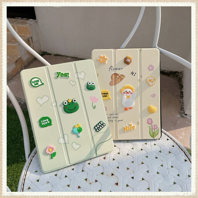 สําหรับipad Mini 7 6 /Air 1 2/Pro 9.7/4th 5th 6th 2017 2018/7th 8th 9th Gen 2019 2020 2021 3Dการ์ตูนเด็กน่ารักPUหนังFolioขาตั้งฝาครอบ