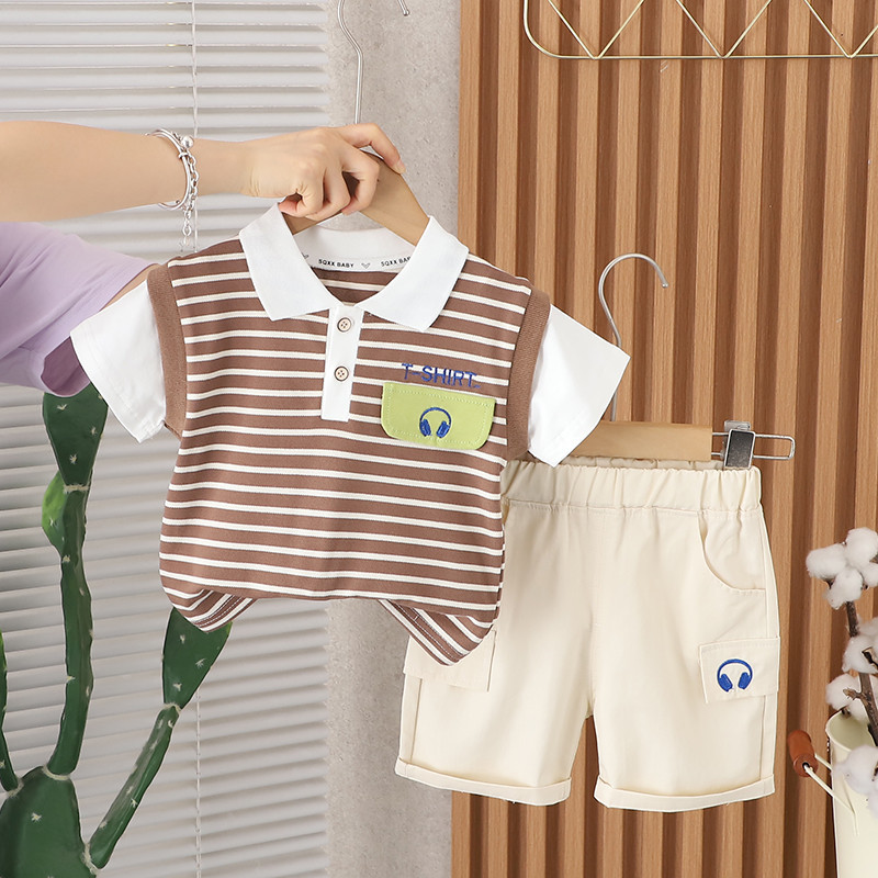 เสื้อยืดแขนสั้นลําลอง ลายทาง แฟชั่นฤดูร้อน สําหรับเด็กผู้ชาย