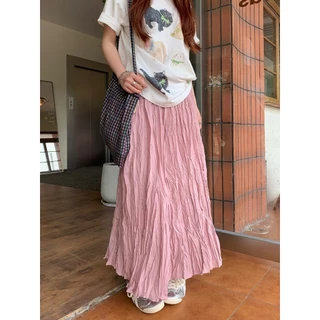 Suxi ใหม่แฟชั่นฤดูร้อน Maxi กระโปรงสไตล์เกาหลีจีบผู้หญิง Midi ความยาวกระโปรงทรงเอ 240421