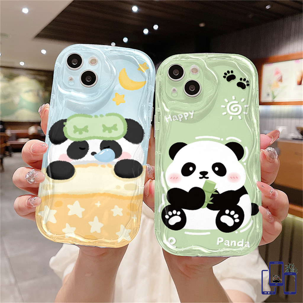 เคสโทรศัพท์มือถือ ขอบโค้ง ลายแพนด้าน่ารัก 3D สําหรับ OPPO A5S A16 A12 A3S A17K A15 A38 A94 A17 A18 A