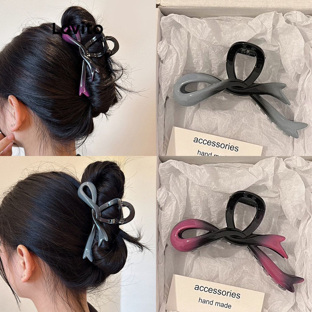 Lovito กิ๊บหนีบผมผู้หญิง รูปโบว์ ไล่โทนสี สีเรียบ สไตล์ลำลอง LFA28093