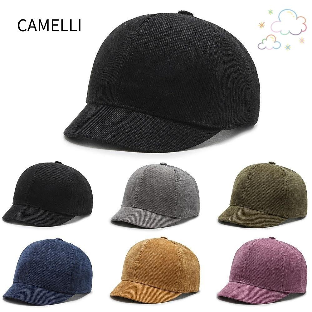 Camelli หมวกเบสบอล หมวกแก๊ป ปรับได้ สีพื้น เทปรัดปีกสั้น หมวกบังแดดกลางแจ้ง สําหรับผู้ชาย